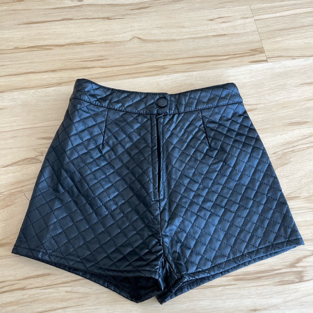 High Waist Quilted Faux Leather Shorts
